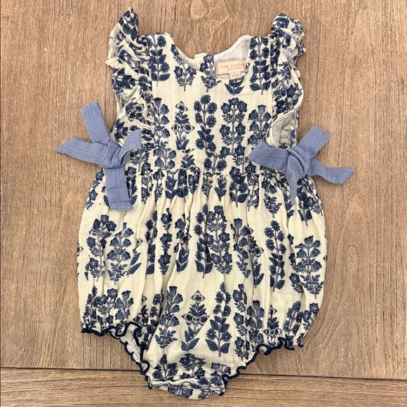 Pink Chicken Other - Pink Chicken Floral Bow Bubble Romper Onesie Size 6-12 Months